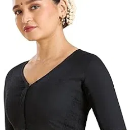 Women's Thick Handloom Cotton Plain Side Stretch (Smocked) Readymade Saree Blouse-image-94