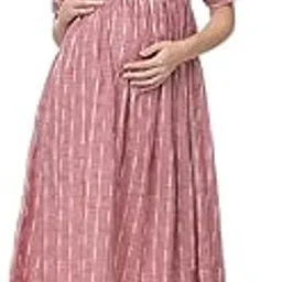 Womens Maternity Dress Nursing Midi Dress Breastfeeding Dress with Zippers-image-0