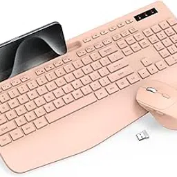 Wireless Keyboard and Mouse Combo - Full-Sized Ergonomic Keyboard with Wrist Rest, Phone Holder, Sleep Mode, Silent 2.4GHz Cordless Keyboards Mice Set for Computer, Laptop, PC, Mac, Windows (Pink)-picture-23
