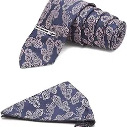 mutaqinoti Mens Paisley Silk Necktie Set Incl Pocket Square Chrome Tiepin American Style Formal Tie Gift Set for Men (TECP-P)-picture-24