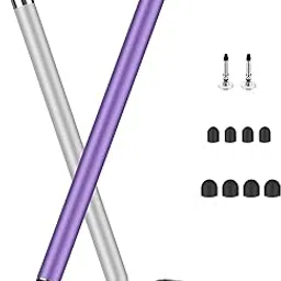 MEKO 3 in 1 Stylus Pens for Touch Screens, High Sensitivity & Precision Capacitive Stylus Pencil for Apple iPad iPhone Tablets Samsung Galaxy All Universal Touchscreen Devices (2 Pack-Silver/Purple)-image-26