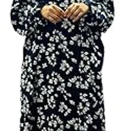 Women Belladona Islamic Prayer Dress - Navy Blue Flower Print, Floor Length, straight, Free Size-picture-55