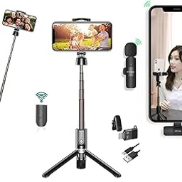 USTINE® SnapX1 Vlogging Kit with Wireless Mic | 3-in-1 70cm Extendable Selfie Stick Tripod Stand with Bluetooth Remote + K8 Microphone for YouTube, Reels, Vlogs & Live Streaming (Android/iPhone)-picture-11