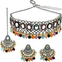 sukkhi Classy Choker Necklace Earring Jewellery Set with Maangtikka Jewellery Set for Women-picture-28