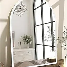 Alfa Design Arch MDF Wood Wall Hanging Framed Decorative Mirror, Vanity Mirror, Bathroom Mirrors, Living Room Mirrors - 30" x 20" inch (White)-picture-14