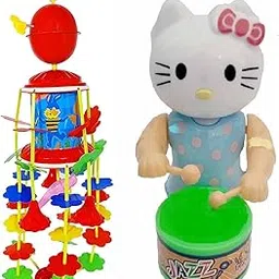 SHANVI Toys Cute Drummer Toy with Jhoomer Key Operated Musical Merry Go Sound Toy Jhoomer with Soothing Sound for Kids Cradle Toys (JHO_KITTY-02)-picture-43