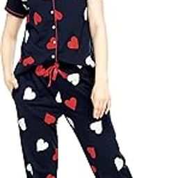 zeyo Night Suit for Women's Heart Printed Cotton Night Dress of Shirt and Pajama Set 5750-picture-16
