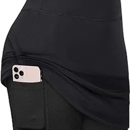 Womens Shorts for Summer, Teen Girls Athletic Tennis Skirt Elasitc Waistband High Waisted Double Layered Outdoor Casual Lounge Skorts with Pockets Black Small-image-2