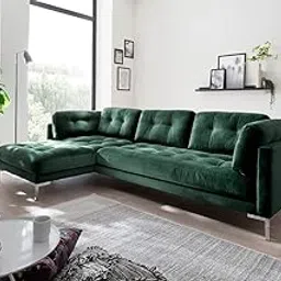 Fabrique Dynamic Lshape 4 Seater Velvet Fabric Green Sofa Set (RHS)-picture-10
