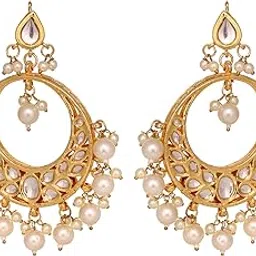 saraf rs jewellery Rhodium Kundan Studded & Pearl Beaded Designer Circular Earrings-picture-41