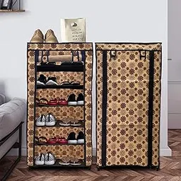 ROBMOB Multipurpose Foldable 6 Layer Metal Shoe Stand, Shoe Rack/Organiser for Home & Office (Flower Print, Metal)-picture-11