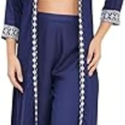 ameeha Women's 3-Piece Ethnic Crop Top Set with Long Shrug, Embroidered Border for Girl's-picture-27