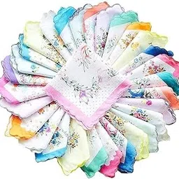 Floral Print Cotton Handkerchiefs, Ladies Vintage Style Decorative Hankies Set with Lace Border, Multi-Color Pack, 12 Pieces-picture-48