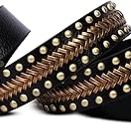 redhorns Men Casual Genuine Leather Belts For Jeans with Handcrafted Punk Rock Style Rivets Belt for Men 40-42 inch Waist (GB48A-Black)-picture-23