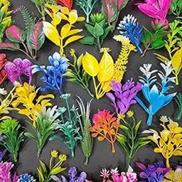 50 Pcs Multicolour Artificial Mini Plastic Grass Tree for Project Making and Decoration, 50 Mix Grass (A602), Playful/Festive Artificial Plant-image-35
