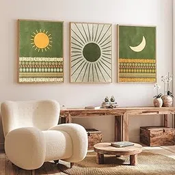 Gamya Boho wall Art Paintings Modern Art Framed Wall Painting for Living Room Bedroom - Wall Posters | Paintings with Frame Set of 3 (14x18 Inches) (Boho Green)-picture-19