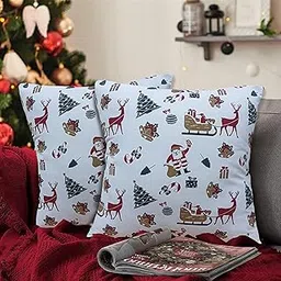 Tiny Break Cotton Winter Santa Claus Gift Christmas Print Sofa Cushion Cover - Decorative Throw Pillow Case - Christmas Cushion Cover - Set of 2-18 x 18 Inch - Multi-picture-32