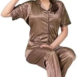 lazy bees Women’s Premium Satin Night Suit Set – Shirt & Pajama Combo | Luxurious Sleepwear for Women & Girls | Made in India-picture-22