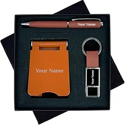 Giftana 3 in 1 Personalized Pen with Keychain and Mobile Stand with Name, Customized Gifts for Men and Women, Personalized Gift for Doctors, New Year Corporate Gift Set for Employee (Tan)-image-15