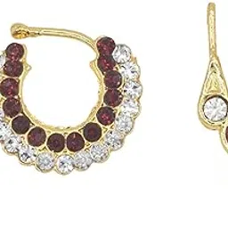 GVG Traditional Temple Jewellery Nathu Bulak/Nath for Gods & Goddesses | Deity Nose Ring with Red, White & Green Stones | Classic South Indian Nose Ornament for Bharatanatyam & Kuchipudi Dancers-image-65