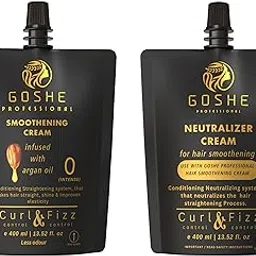 Goshe Professional Straightening Cream 400ml & Neutralizing Cream 400ml | Rebonding/smoothening Cream enriched with Argan Oil | Straightens and Protects the Hair | Suitable All Hair Types-picture-20