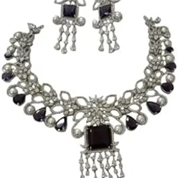 revoria by bhawana Crystal Blue Sapphire Necklace – Elegant Silver Stainless Steel Necklace with Blue Crystals and White Pearls | Statement Jewelry for Women | Formal-picture-48