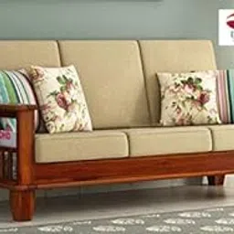 VINOD FURNITURE HOUSE Solid Sheesham Wood Sofa Set 3 Seater Home Living Room |Office Furniture Sofa Set | Without Pillow | Cream Cushions | Honey Finish-picture-29