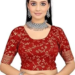 scube designs Women's Shimmer Crop Top Blouse with Round Neck, Half Sleeves, Streachable Readymade Blouse Choli-picture-23