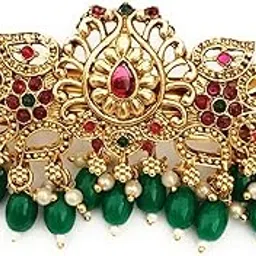 hair clips for women and girls antique gold color finish center clips with colorful stones (pack of 1) latest traditional back clips hair pins-picture-36