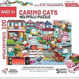 Chalk and Chuckles Helpfilli Cat- 100 Piece Jigsaw Puzzle for Kids Ages 4-8 Years, Fun Kindness Activity with Surprise Pcs, Birthday Gifts for Boys & Girls 5, 6, 7, 8, 9, 10, Learning Toy-image-0