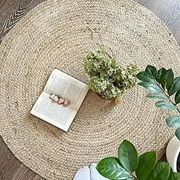 HOMEABLE Farmhouse Rugs Natural Beige Jute Hand Braided Rectangle & Round Rugs for Bedroom, Kitchen, Living Room Rug Carpet (2x2 Feet)-picture-32