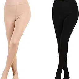 klassik | Since 1993 | Women/Girls Smooth Pack of 2 Fur Leggings(with Socks) | Winter Wear Extra Warm, Woolen High Waisted Lined Fleece Thigh Highs, Combo of 2 Colors(Black+Skin) | Cozy Payjamas-picture-17
