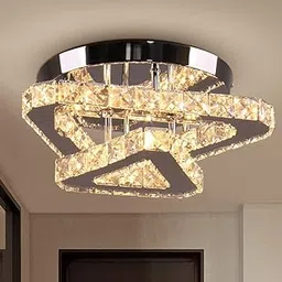 GANE-SHLIGHTS 12Inch 2LayerTriAngle Warmwhite Crystal Chandelier for Living Room Modern Ceiling Light for Hall Dining Room Led Fixtures Hanging Ring Gl13-image-77