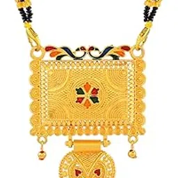 Gold Plated Square & Heart Mangalsutra with Enamel Work Traditional Indian Jewelry-image-9