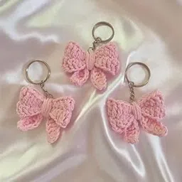 Handmade Crochet Bow Keychain, Pink, pack of 1 image 1