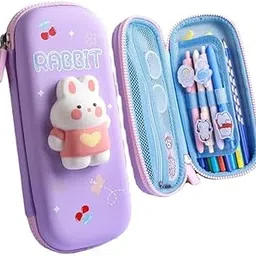 Onpalm Enterprise 3D Rabbit Pencil Box with Cute Rabbit Squishy for Boys for Girls and Kids for School 3D Embossed Pencil Zipper Pouch Storage Box Pencil case (Small Rabbit Purple)-picture-69