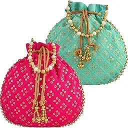 Heart Home Potli|Silk Wedding Potli|Drawstring Closure Potli|Wallet Potli|Christmas Gift Potli|Baby Shower Potli|Traditional Shagun Potli|Single Side Sequins-Potli|Pack of 2|Multi-picture-28