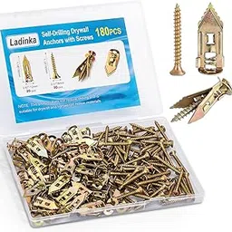180 PCS Self-Drilling Drywall Anchors KIT - 90 Metal Winged Zinc Plated Drywall Anchors and 90 Screws for Sheetrock, Gypsum Board, Hollow Walls - No Drill Needed-picture-59
