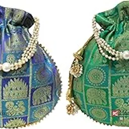 milan's creation Patola Potli Banarasi Silk Brocade Bag Purse Drawstring Women's handbag with Pearl Handle & Tassel Weddings-picture-30