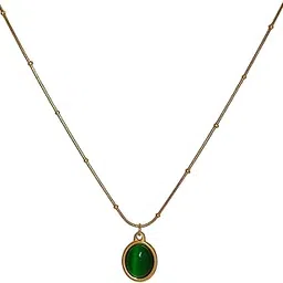 jewilley Green Oval Stone Anti-Tarnish Gold Plated Stainless Steel Chain Necklace | Green Waterproof Chain Pendant | Gifts for Women and Girls | Valentine Gift For Girlfriend-picture-11