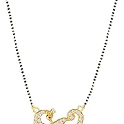 amaal American Diamond Mangalsutra for women stylish 1gm gold mangal sutra short AD CZ Pendant Necklace design jewellery for women nallapusalu chains one gram 18 inch black beads chain golden -127-picture-25