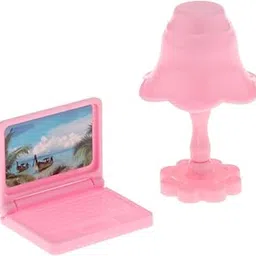 Fashion My Day 2xDollhouse Miniature Laptop Table Lamp Set Study Room Accessory Pink | Modern | Clothes & Accessories | Dolls-picture-35