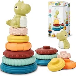 Wembley Stacking Toys for Kids Baby Soft Colorful Activity 6 Rings with Dino Sensory Teething Toys for Toddler 0-3-6-12-18 Months Gifts for Newborn Boys Girl image 1