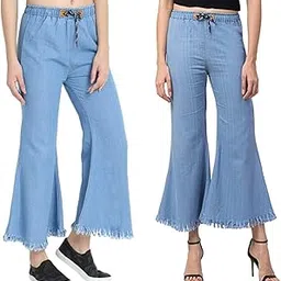 devil Women's & Girls Regular Fit Jeans Casual Denim Palazzo Style Side Desgin (Light Blue,34)-(Pack of 02)-picture-11