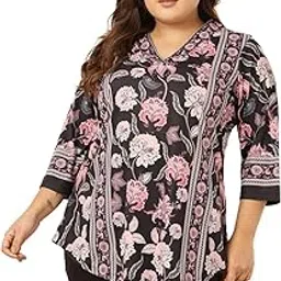amydus Plus Size V Neck Floral Top for Women | Sizes 2XL to 9XL | Cloud Soft Fabric | High-Low Hem | Complete Hip Coverage | Plus Size Tops for Women-picture-11