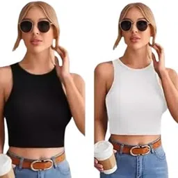 Pack of 2 Lycra Solid Colour Tops Set-picture-27