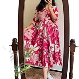 hbkart Women's Floral Print Midi Dress, Short Sleeve, Casual Fit-picture-44