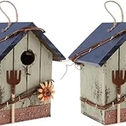 CALANDIS™ 2 Pcs Country Cottages Wood Bird House Hanging Birdhouse Condo Garden Decor | Birdhouses | Bird & Wildlife Accessories | Yard, Garden & Outdoor Living-picture-10