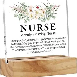 Bs amor Acrylic Nurse Plaque Sign, Amazing Desk Decor with Wood Stand for Nurses, Medical Students gift 5x4 Inches-picture-11