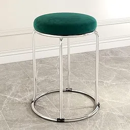NUTECH IMPEX Vanity Stools Coffee/Tea/Milk Shop Bar Stools Bedroom Velvet Household Round Dining Stool Metal Stool Legs with Non-Slip Foot Pads, Multi-Purpose Seating (Silver Legs, Green)-picture-16